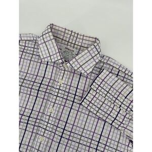 TM Lewin Mens Shirt French Cuff 17-36 Purple‎ Gray Plaid Check Regular Fit Dress